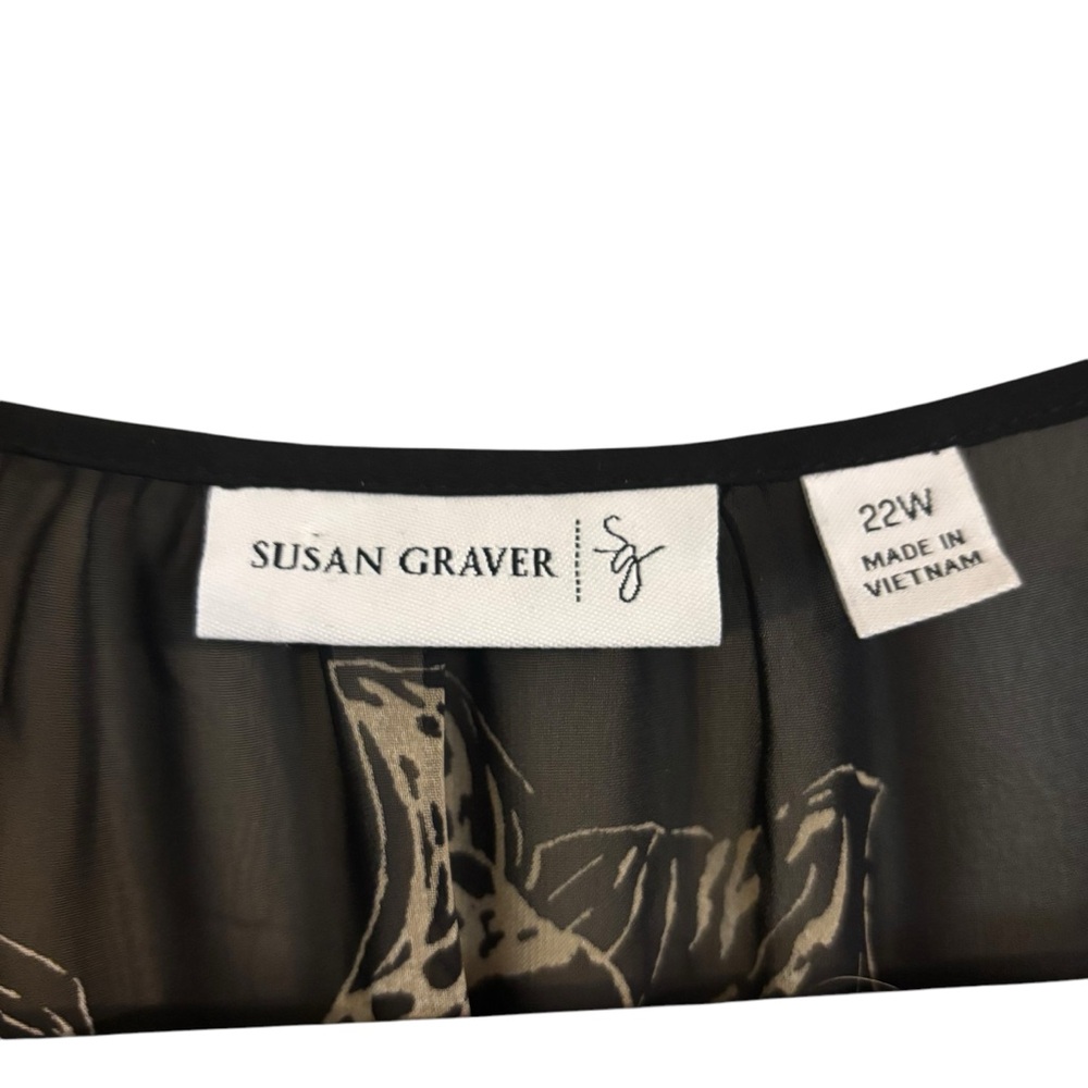 Susan Graver Black Chiffon Sheer Long Sleeve Keyhole Tunic Top  Size‎ 22W - Picture 7 of 8